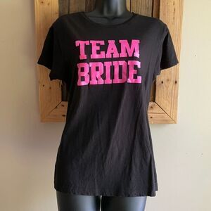 Spencer’s Team Bride Tshirt Black with Pink Glitter Letters Size Large